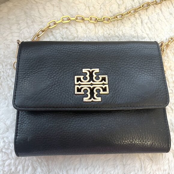 Tory Burch Black Leather Crossbody Bag | Removable Gold Chain and Leather Strap - Picture 1 of 7